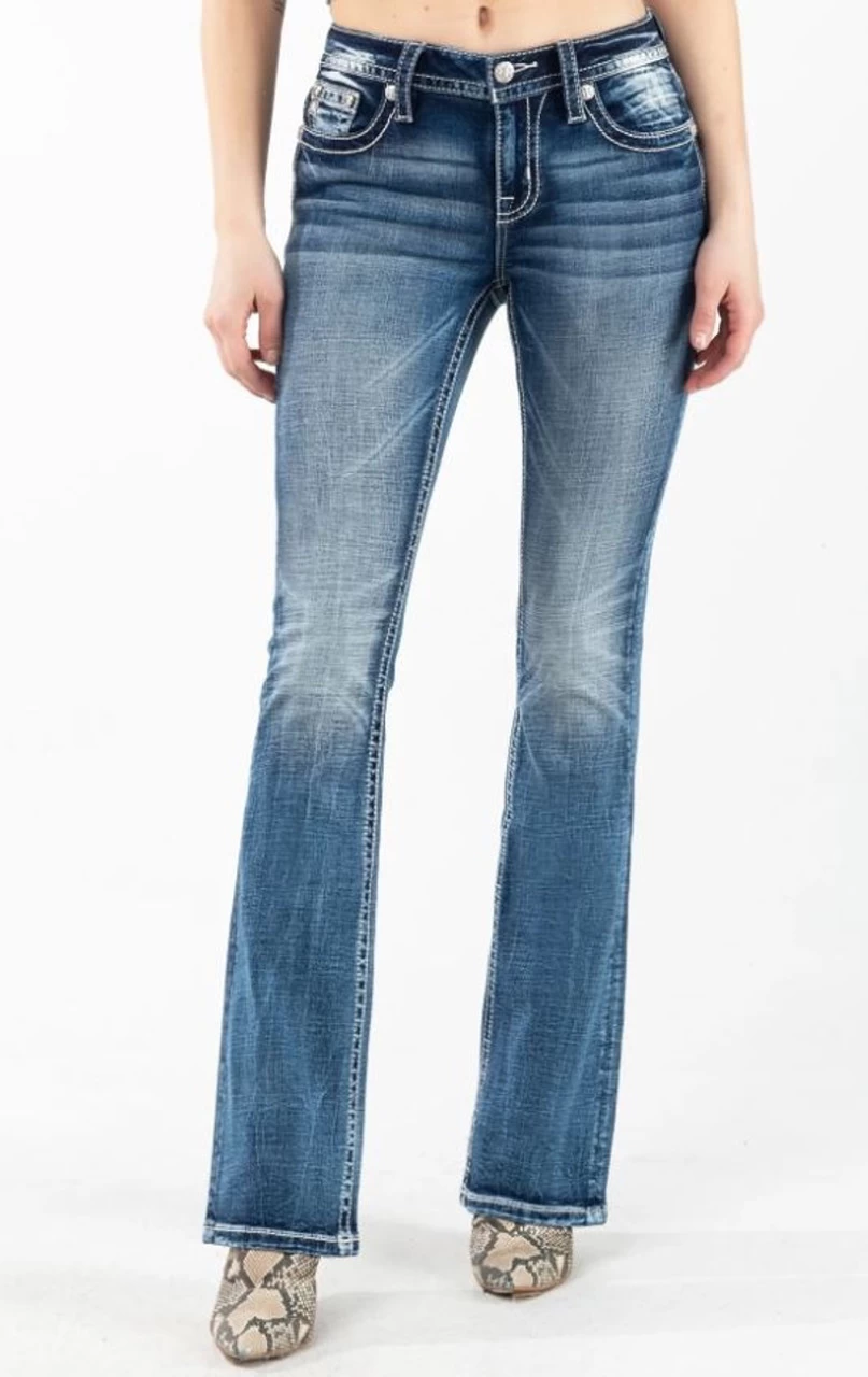 Miss Me Womens Mid-Rise Aztec Bling Bootcut Jean 2 Miss Me Womens Mid-Rise Aztec Bling Bootcut Jean - Image 2