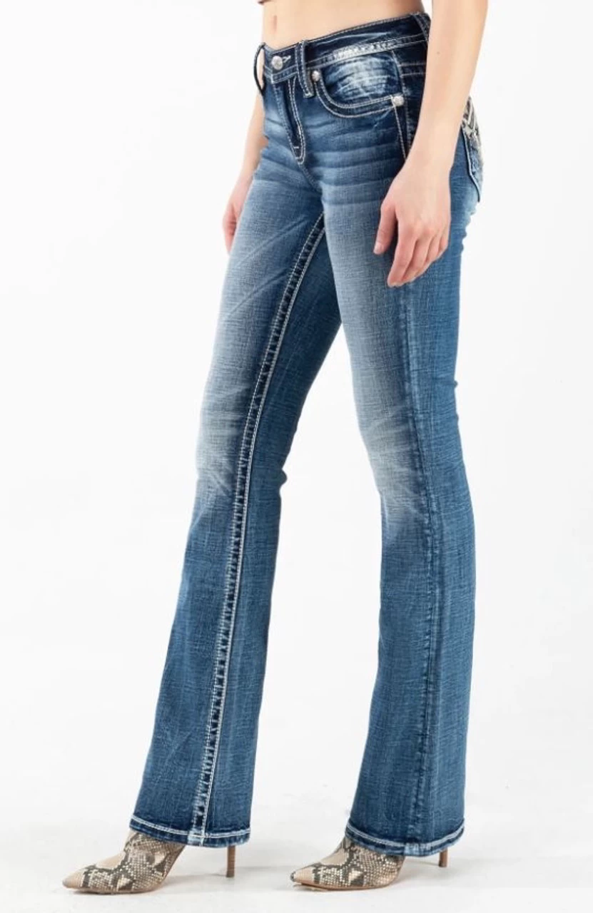 Miss Me Womens Mid-Rise Aztec Bling Bootcut Jean 3 Miss Me Womens Mid-Rise Aztec Bling Bootcut Jean - Image 3