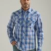 Wrangler Men's Long Sleeve Fashion Western Snap Plaid Shirt In Blue Sky
