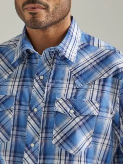 Wrangler Men's Long Sleeve Fashion Western Snap Plaid Shirt In Blue Sky -Comprehensive Shop P2663975 3 57679.1681826855