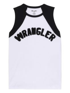 Wrangler Women's Vintage Logo Raglan Tank In Bright White