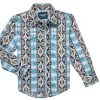 Wrangler Boys Checotah Long Sleeve Western Snap Printed Shirt In Aztech Teal