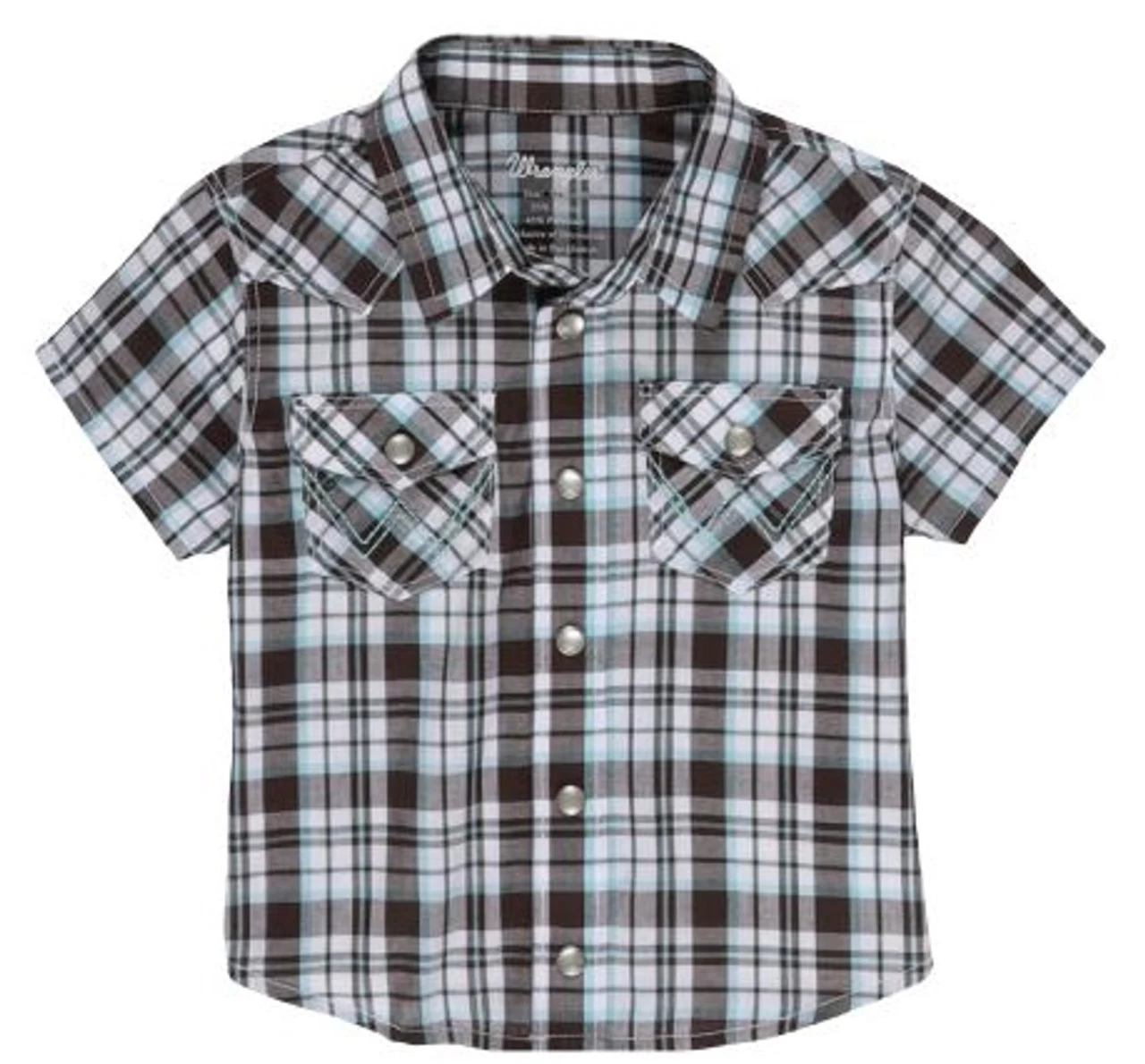 Wrangler Baby Boy Short Sleeve Western Snap Plaid Shirt In White And Brown 1 Wrangler Baby Boy Short Sleeve Western Snap Plaid Shirt In White And Brown