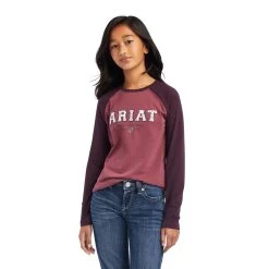 Ariat Girls Mulberry And Nostalgia Rose Varsity Tee