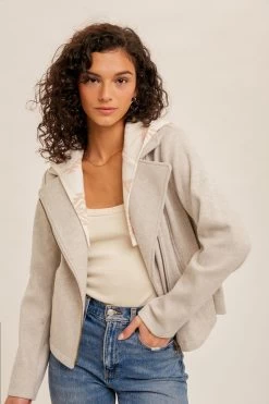 Hem & Thread Womens Oatmeal Aztec Print Moto Jacket