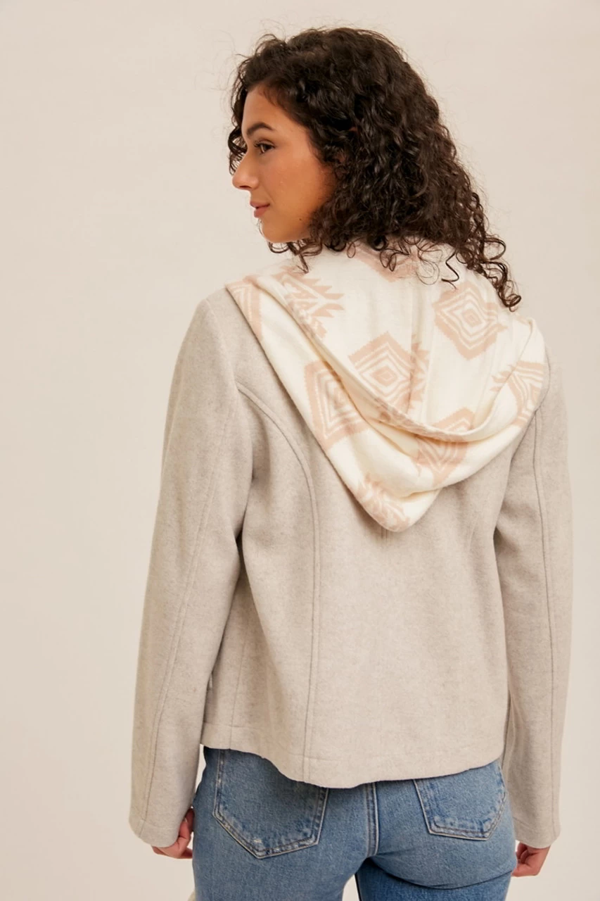 Hem & Thread Womens Oatmeal Aztec Print Moto Jacket 2 Hem & Thread Womens Oatmeal Aztec Print Moto Jacket - Image 2