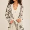 Hem & Thread Womens Ivory Southwest Knit Belted Cardigan