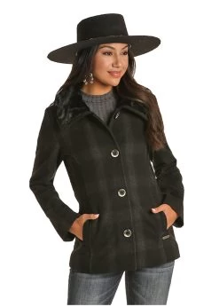 Panhandle Ladies Wool Plaid Charcoal Jacket