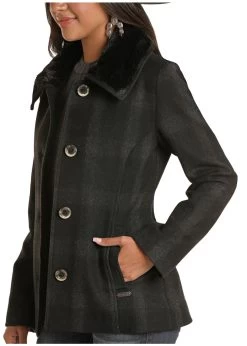 Panhandle Ladies Wool Plaid Charcoal Jacket -Comprehensive Shop P2717740 3 17370.1666628094