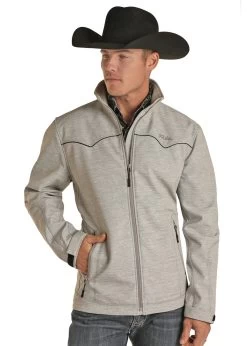 Panhandle Mens Poly Twill Full-Zip Rodeo Jacket- Grey