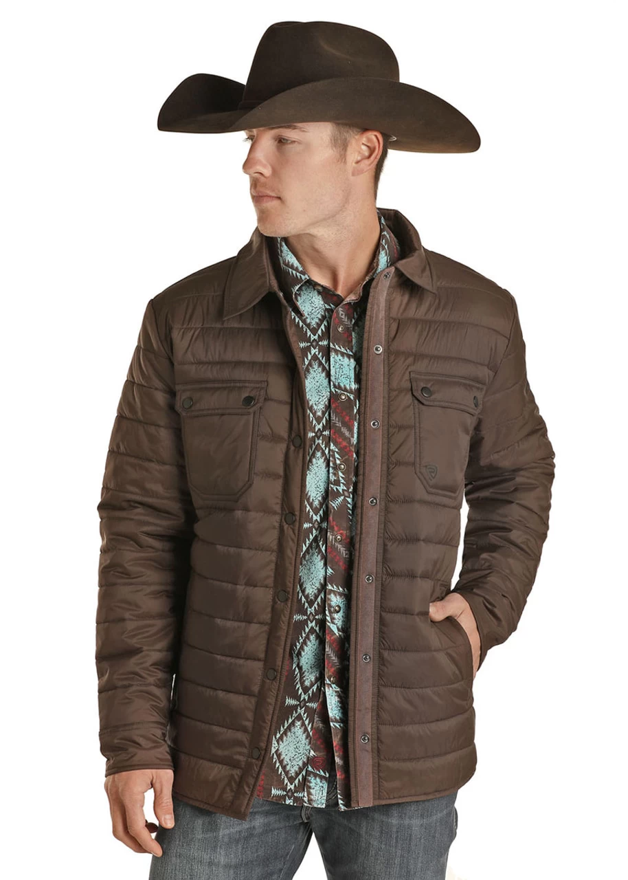 Panhandle Mens Solid Brown Puffer Shirt Jacket 1 Panhandle Mens Solid Brown Puffer Shirt Jacket