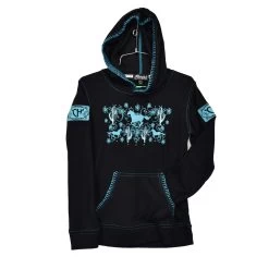 Cowgirl Hardware Girls Black Hoodie W/Turquoise Horse & Cactus Graphic