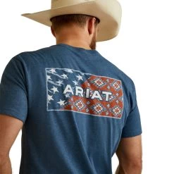 Ariat Mens Sailor Blue Heather Ariat Star Southwest Short Sleeve T-Shirt -Comprehensive Shop P2726355 3 96093.1683573424