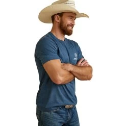 Ariat Mens Sailor Blue Heather Ariat Star Southwest Short Sleeve T-Shirt -Comprehensive Shop P2726355 4 78252.1683573424