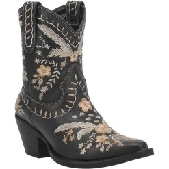 Dingo Womens Black Primrose Embroidered Snip Toe Boots