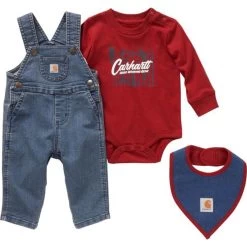 Carhartt Boys Denim Long Sleeve Tool Bodysuit, Overall And Bib Set