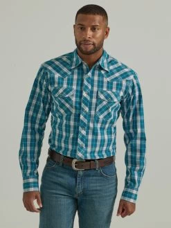 Wrangler Mens Long Sleeve 20X Snap Down Plaid Shirt