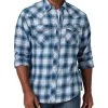 Wrangler Men's Retro Long Sleeve Western Snap Flannel Shirt In Blue