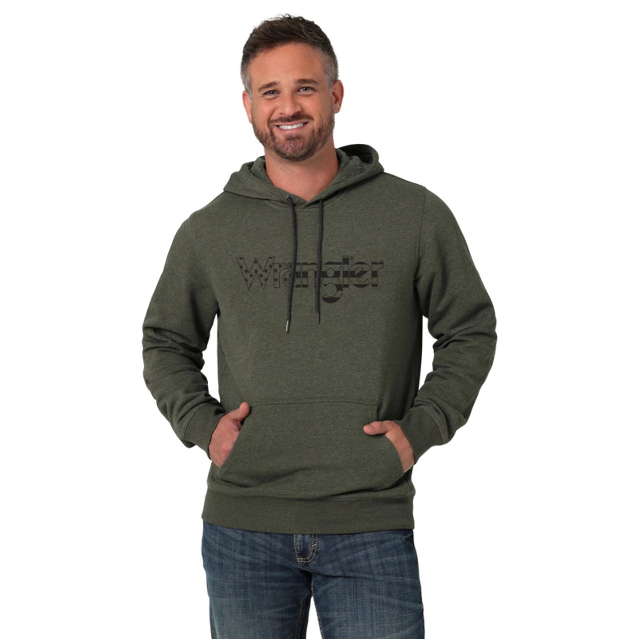 Wrangler Men's Graphic Rope Hoody In Olive Green 1 Wrangler Men's Graphic Rope Hoody In Olive Green