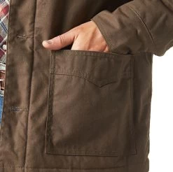 Wrangler Mens Waxed Chocolate Chip Western Lined Barn Coat -Comprehensive Shop P2736830 3 58762.1692033599