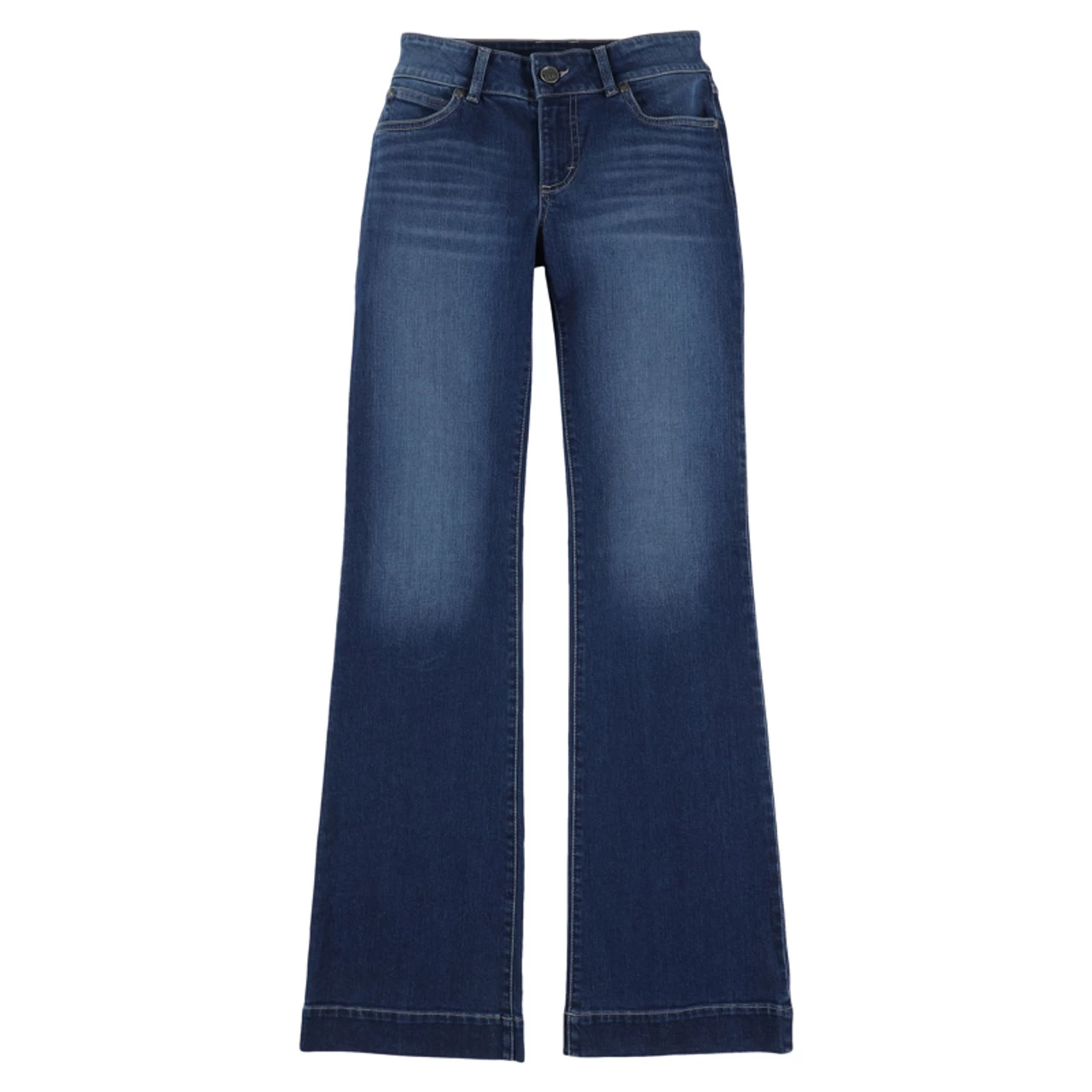 Wrangler Women's Mae Mid Rise Trouser Dark Wash Jeans With Navy Embroidered "W" 2 Wrangler Women's Mae Mid Rise Trouser Dark Wash Jeans With Navy Embroidered "W" - Image 2