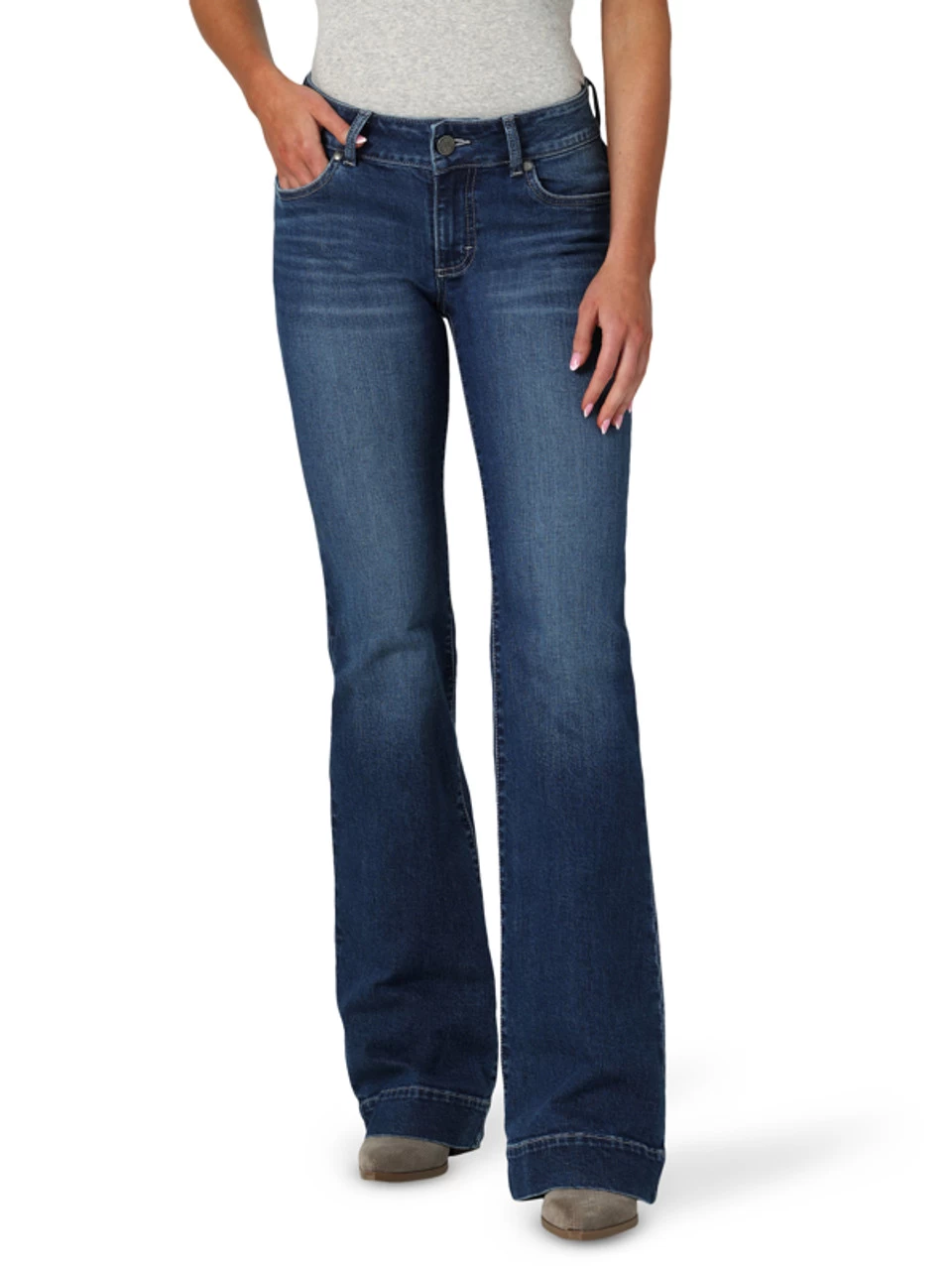 Wrangler Women's Mae Mid Rise Trouser Dark Wash Jeans With Navy Embroidered "W" 5 Wrangler Women's Mae Mid Rise Trouser Dark Wash Jeans With Navy Embroidered "W" - Image 5