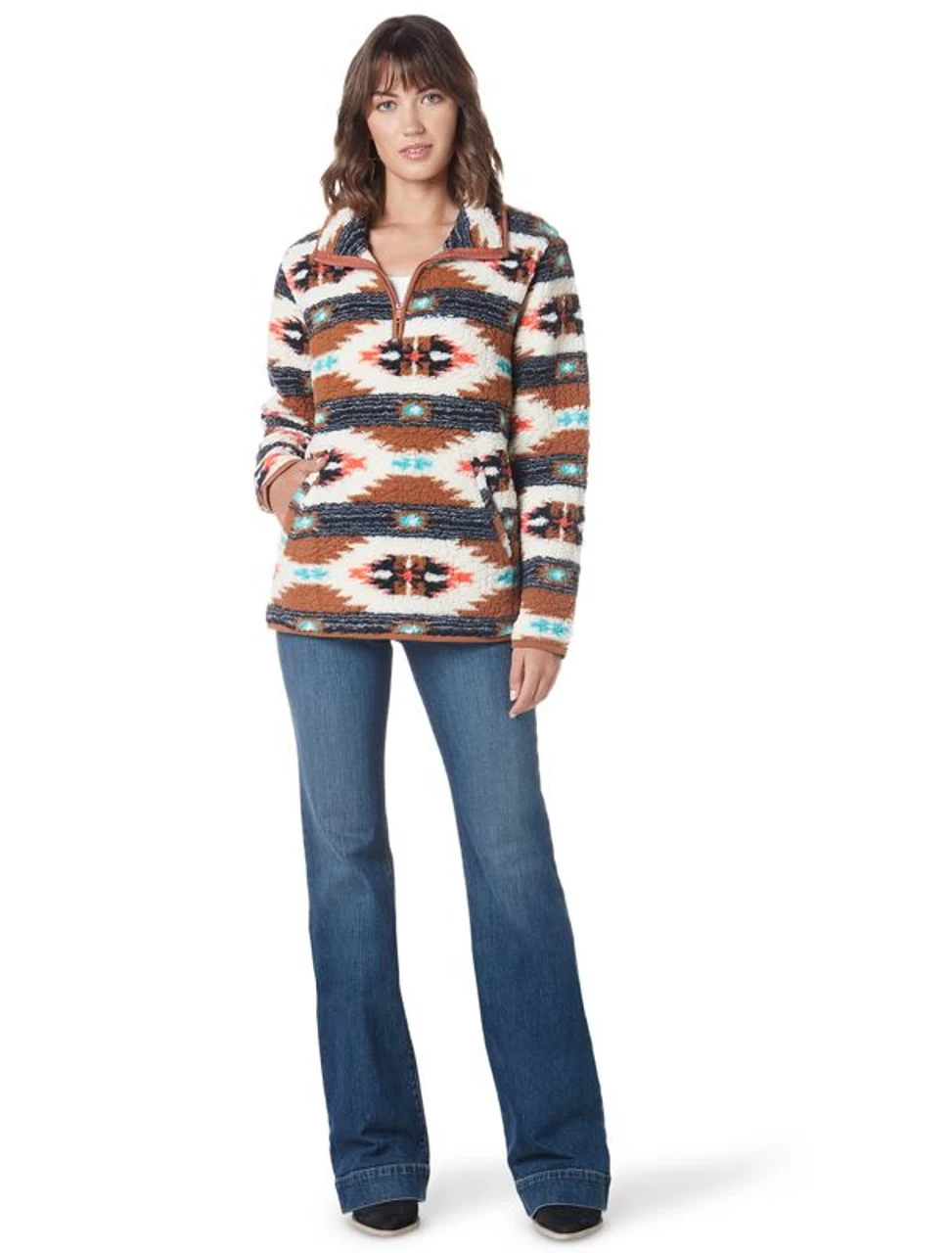 Wrangler Ladies Orange Sherpa Pullover 1 Wrangler Ladies Orange Sherpa Pullover