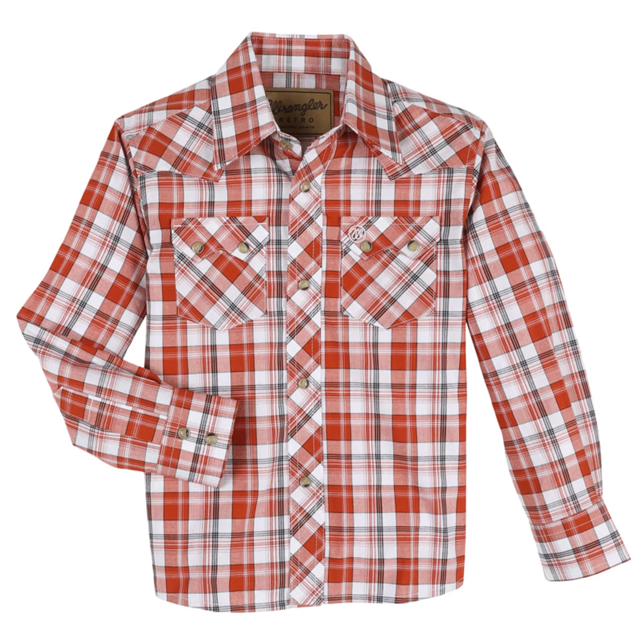 Wrangler Boy's Retro Long Sleeve Sawtooth Snap Pocket Western Shirt In Red 1 Wrangler Boy's Retro Long Sleeve Sawtooth Snap Pocket Western Shirt In Red