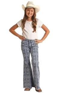 Rock & Roll Denim Girls Aztec Indigo Bell Bottom Jean