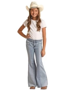 Rock & Roll Denim Girls Two Tone Light Wash Bell Bottom Jean