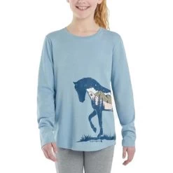 Carhartt Girls Blue Long Sleeve Starry Horse T-Shirt