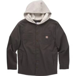 Carhartt Boys Asphalt Black Rugged Flex Canvas Fleece Lined Shirt Jac