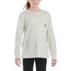Carhartt Girls Oatmeal Heather Long Sleeve Graphic Pocket T-Shirt
