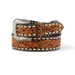 Ariat Men's Belt With Brown Embossed Floral Design