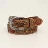 Ariat Women's Belt With Tan Tooled Red Flower