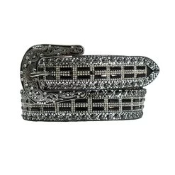 Nocona Ladies Black Belt With Silver Metallic Lizard Print