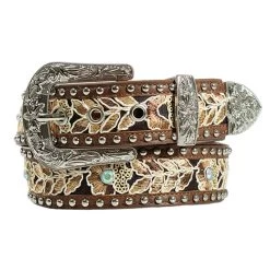 Angel Ranch Ladies Brown Belt With Floral Laced Stitched Pattern