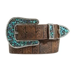Angel Ranch Ladies Tan Belt With Embossed Aztec Design