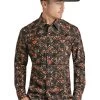 Rock & Roll Men's Black/Peach Aztec Print Snap Long Sleeve Shirt