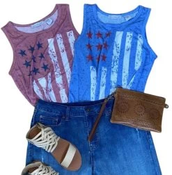 Keren Hart Women's Stars & Stripes Tank Top - Blue Or Red