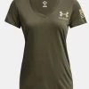 Under Armour Ladies Marine Green Freedom Tech Short Sleeve V-Neck