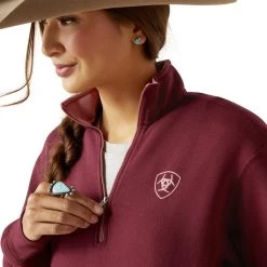 Ariat Womens Tawny Port Logo 1/2 Zip Sweatshirt -Comprehensive Shop P2769250 3 21503.1692304470