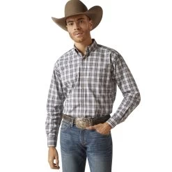 Ariat Mens White Plaid Gradon Pro Series Long Sleeve Shirts