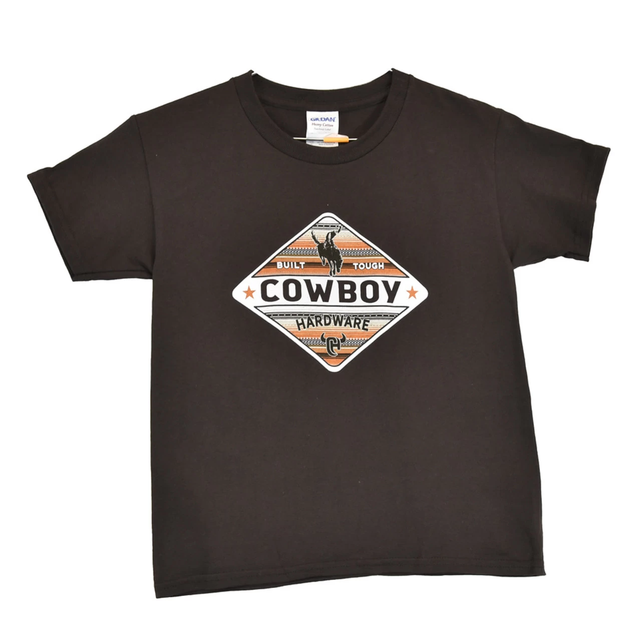 Cowboy Hardware Boys Short Sleeve Built Tough Cowboy T-Shirt In Chocolate Brown 1 Cowboy Hardware Boys Short Sleeve Built Tough Cowboy T-Shirt In Chocolate Brown