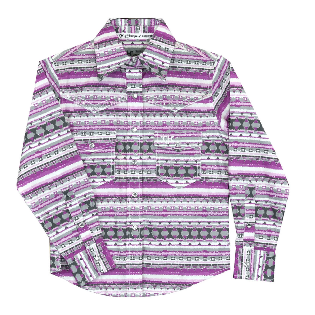 Cowgirl Hardware Girls Purple And Slate Aztec Print Long Sleeve Top 1 Cowgirl Hardware Girls Purple And Slate Aztec Print Long Sleeve Top