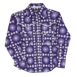 Cowgirl Hardware Girls Purple Diamond Aztec Print Long Sleeve Top