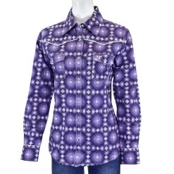 Cowgirl Hardware Ladies Purple Diamond Print Long Sleeve Western Shirt