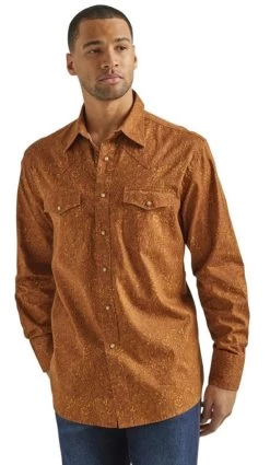 Wrangler Mens Way Out West Raw Hide Long Sleeve Shirt