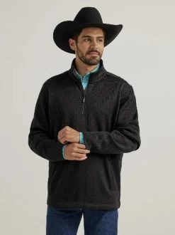 Wrangler Mens George Strait Long Sleeve Quarter-Zip Black Pullover