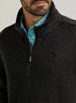 Wrangler Mens George Strait Long Sleeve Quarter-Zip Black Pullover -Comprehensive Shop P2781675 3 44717.1692033346